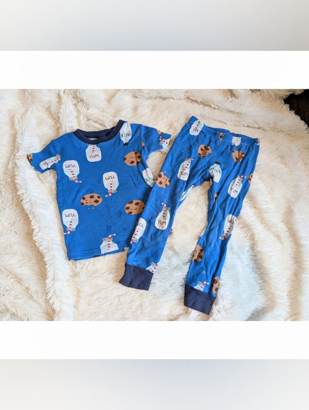 Carter's 100% Cotton Milk And Cookies Blue Short Sleeve Pajama Set Size 3T